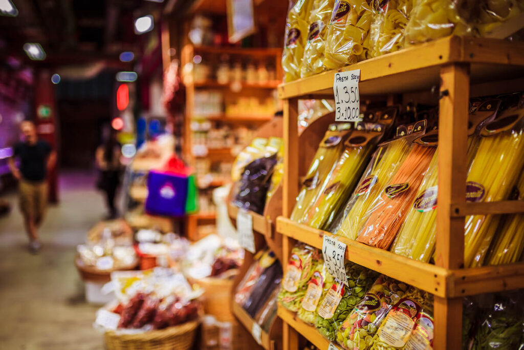 pasta display at Florence market