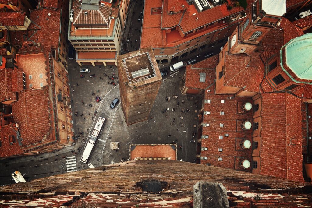 view from atop torre degli asinelli in bologna
