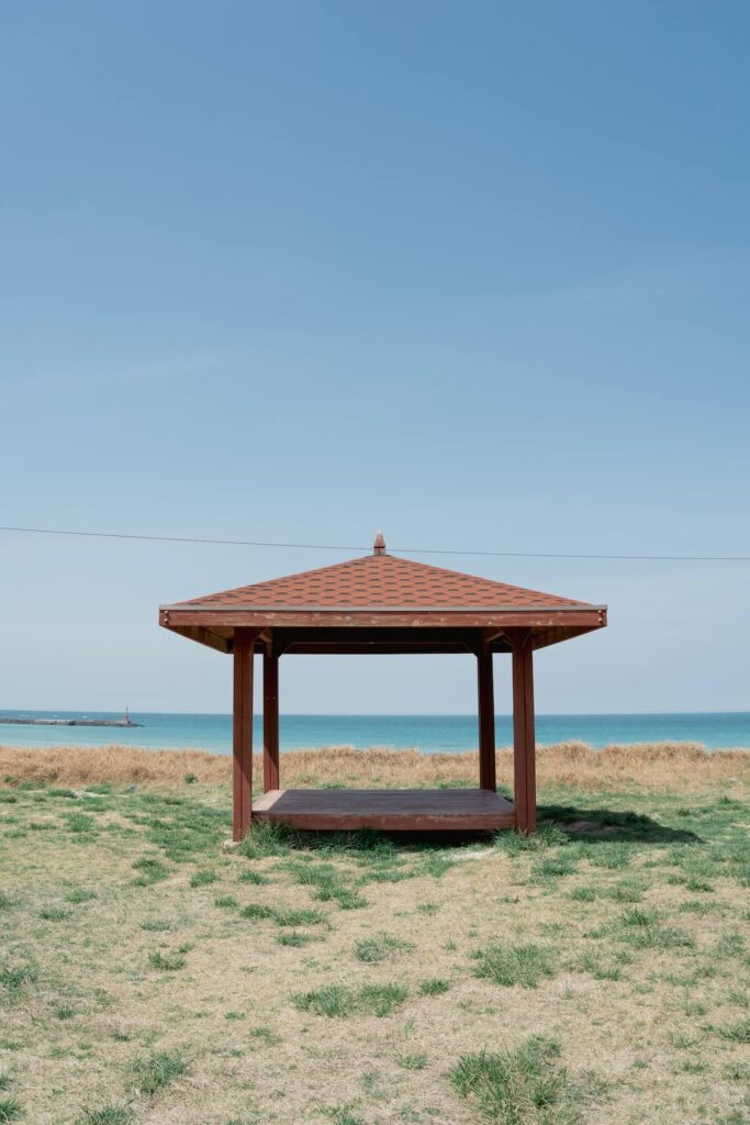 a gazebo in Gimnyeong Beach in Jeju