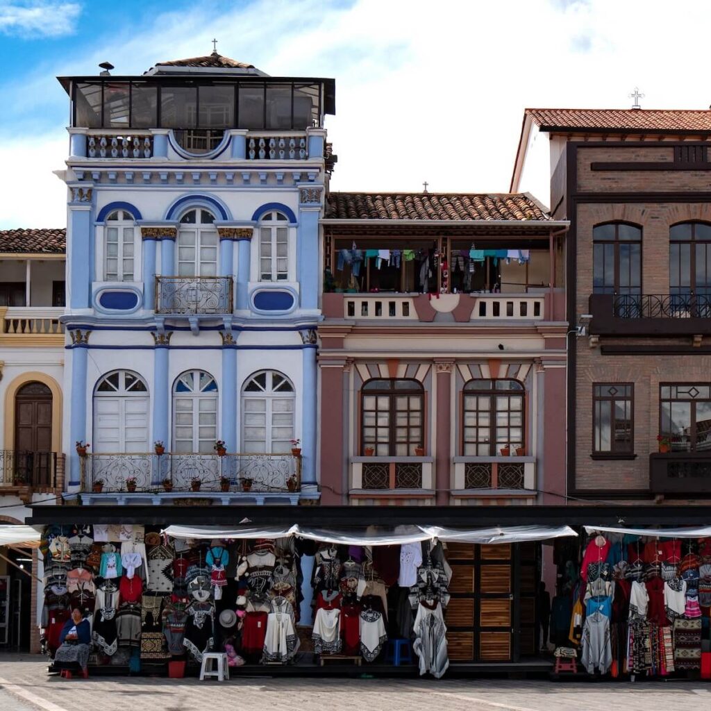 Stalls near colonial buildings