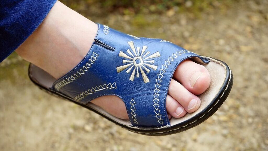blue leather sandals
