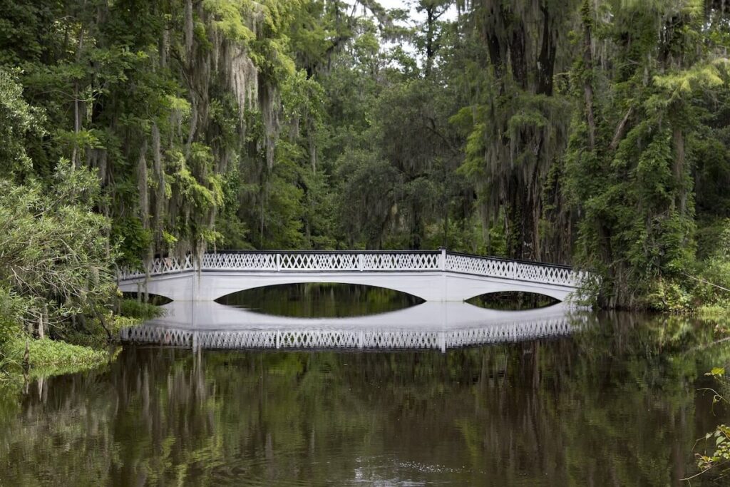 White lacy bridge over creek