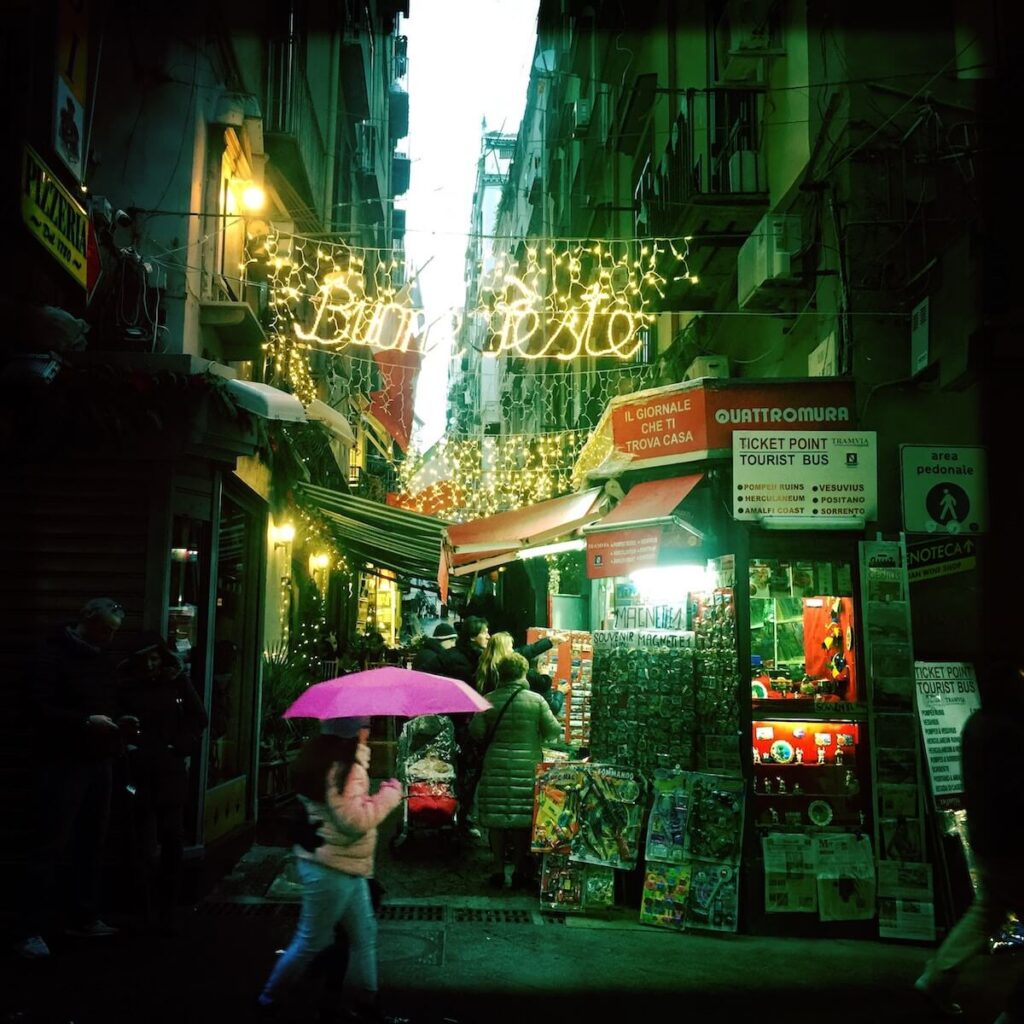street in Naples with Christmas decor