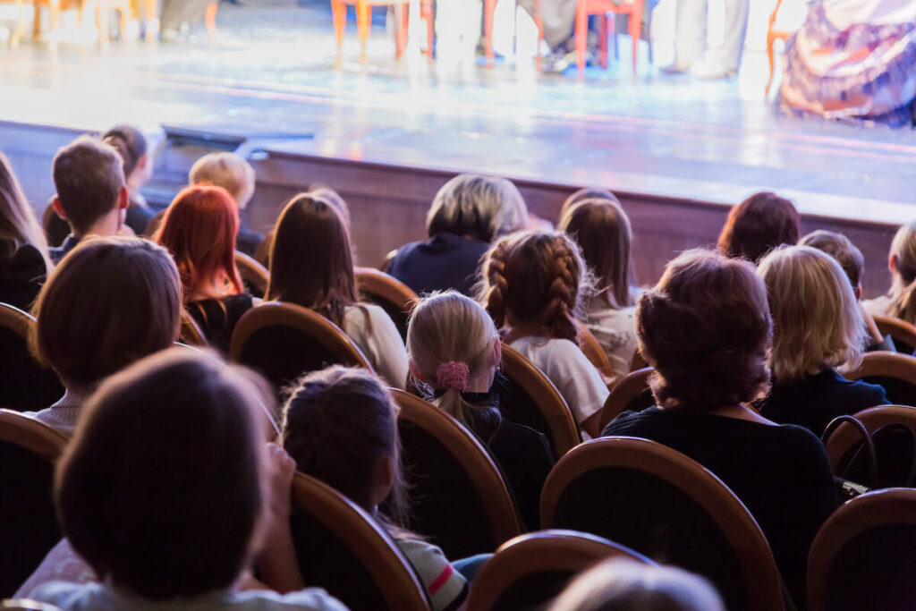 The audience in the theater watching a play