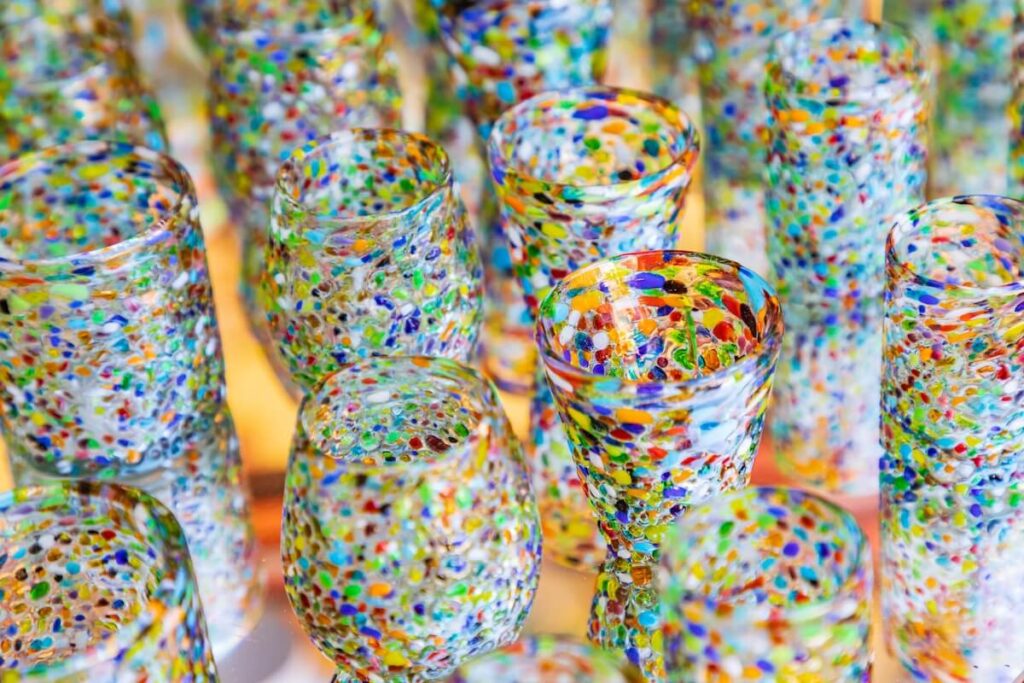 colorful glassware in baja california sur