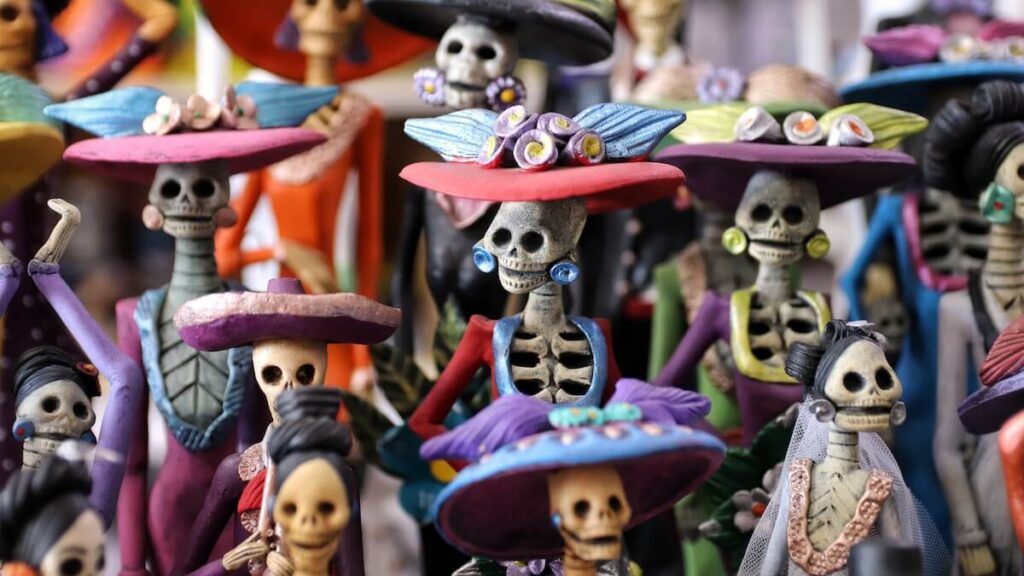 day of the dead figurines on display
