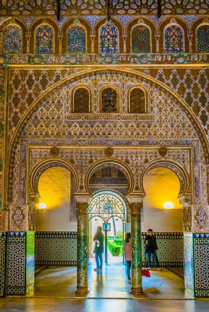 Detail of a beautifully entrance into a room of the real Alcazar palace in the Spanish city Sevilla