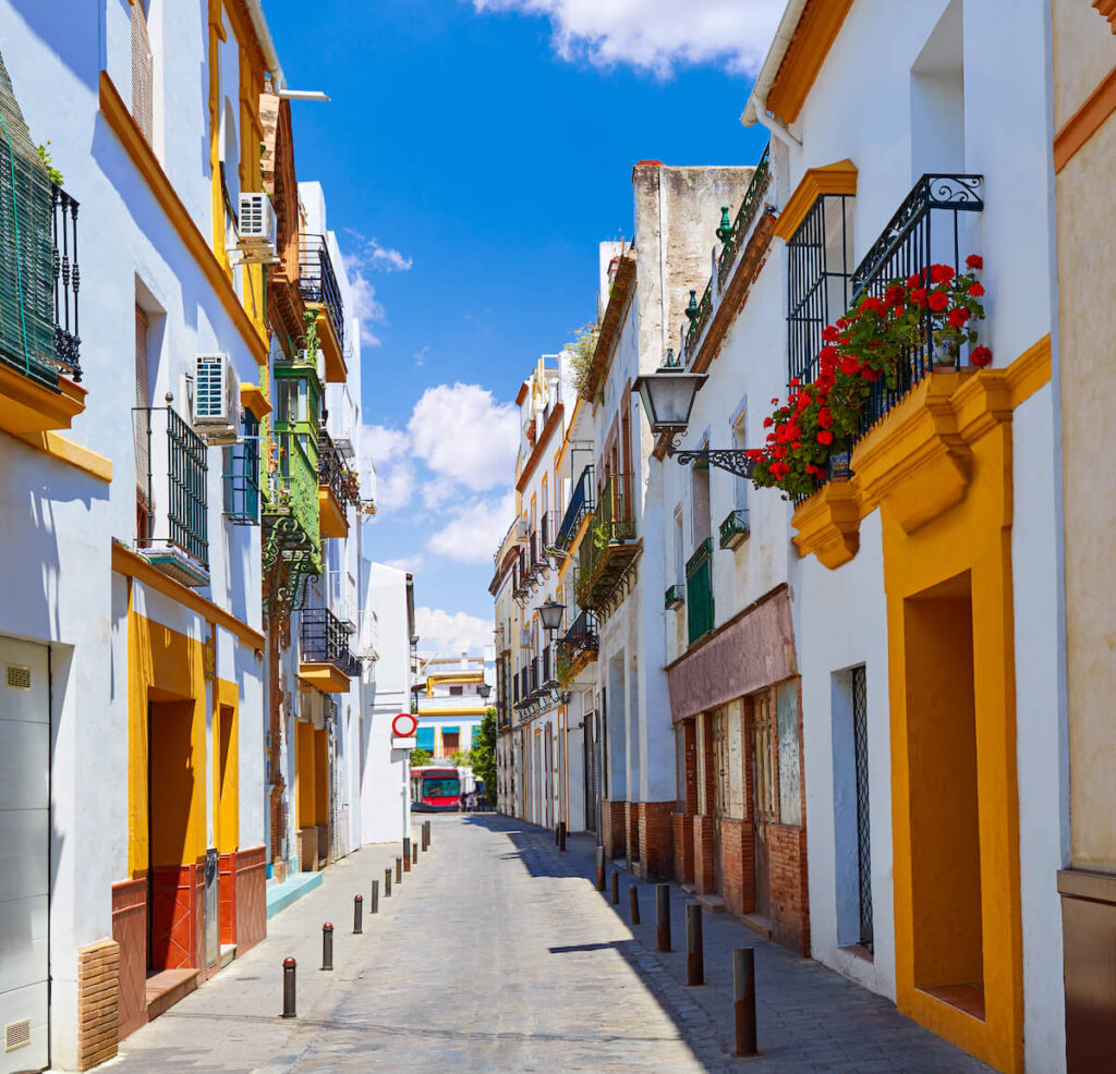 Triana barrio facades in Seville Andalusia Spain Sevilla