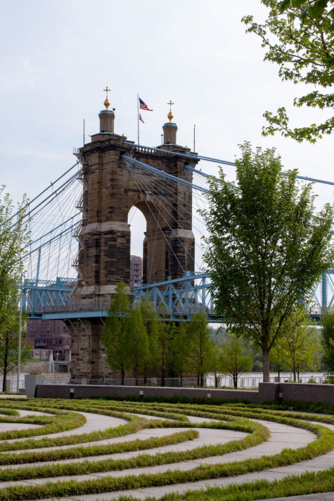 Labyrinth at the Smale Riverfront Park Along the Ohio River, With the Suspension Bridge Tower on the background