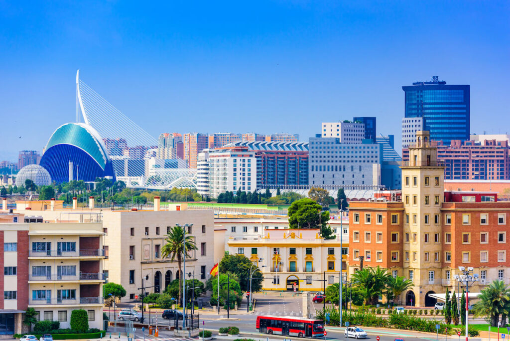 Valencia, Spain city skyline on a bright day