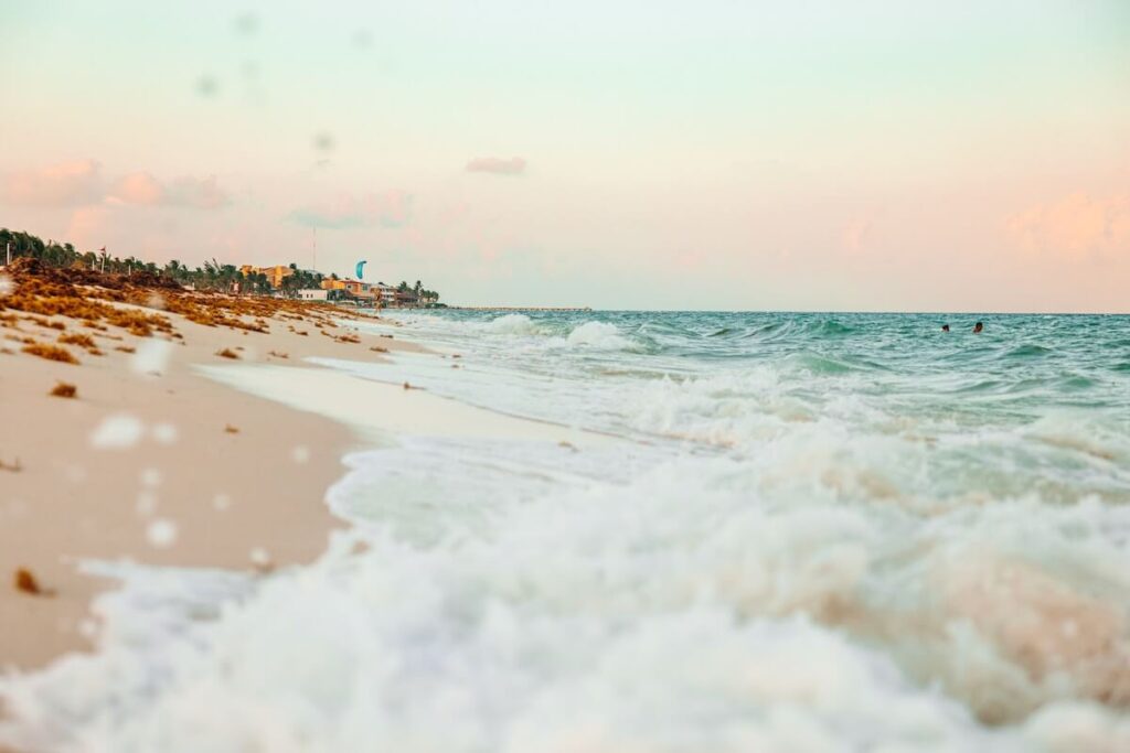 waves at Cancun beach golden hour