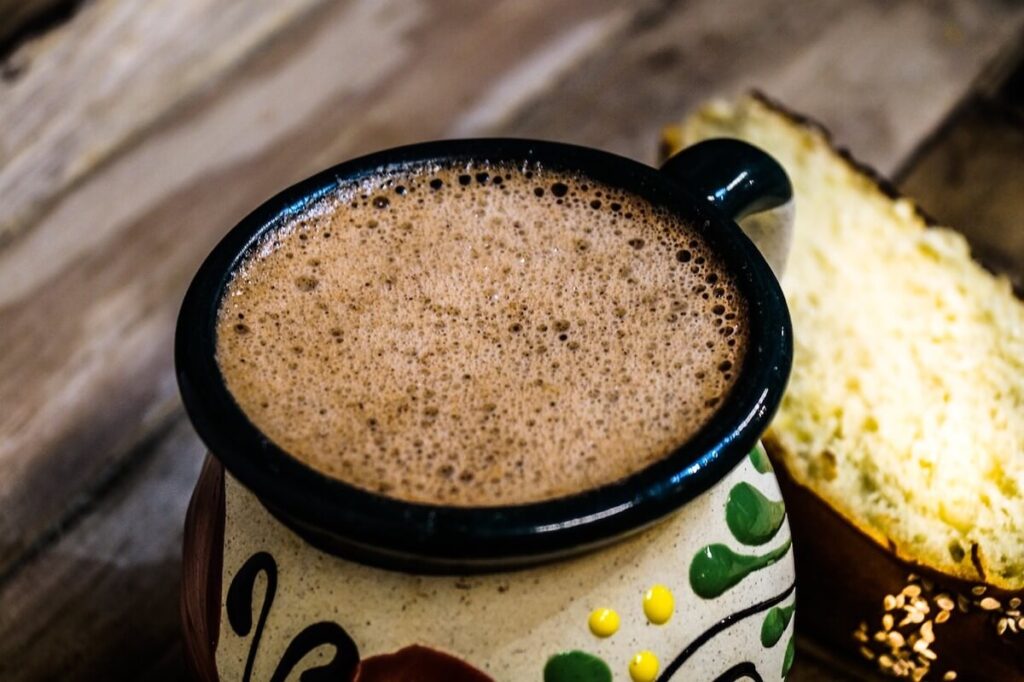 Hot chocolate in painted cup