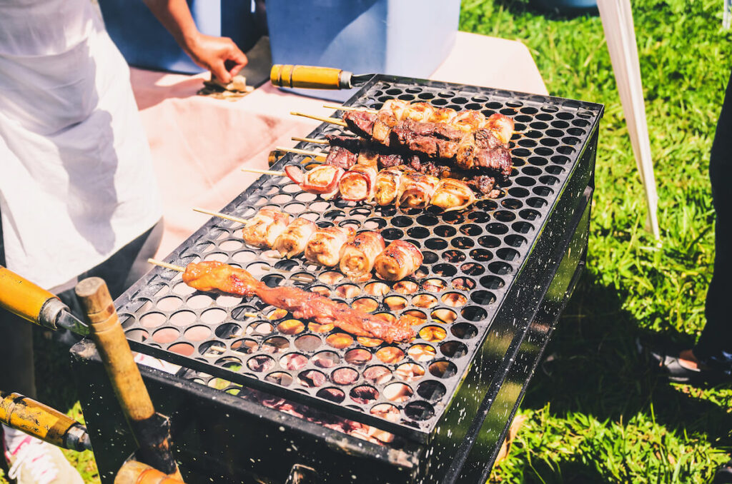 Typical popular street barbecue from Brazil called Espetinho de Carne