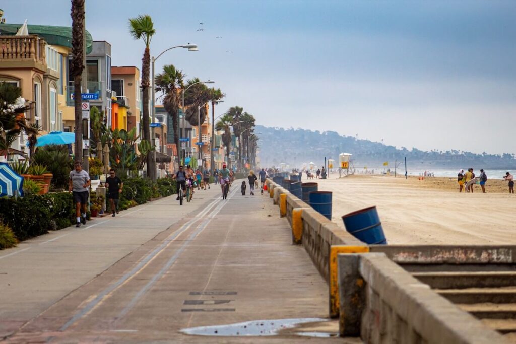 Mission beach boardwalk in San Diego