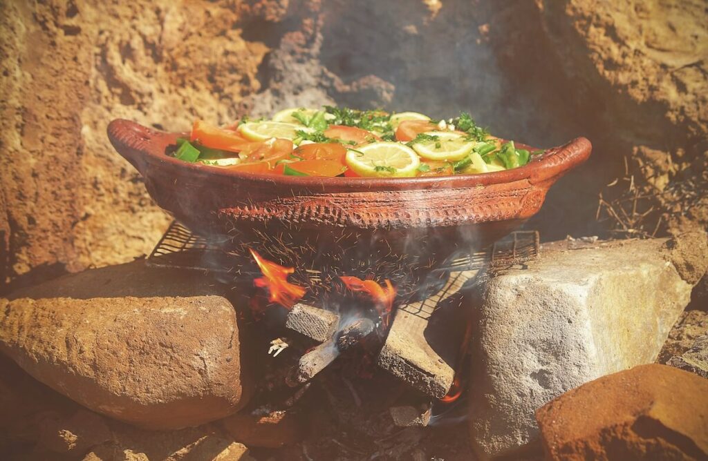 tagine cooking over fire in Morocco
