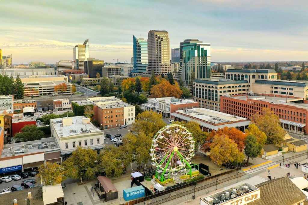 aerial view of downtown Sacramento