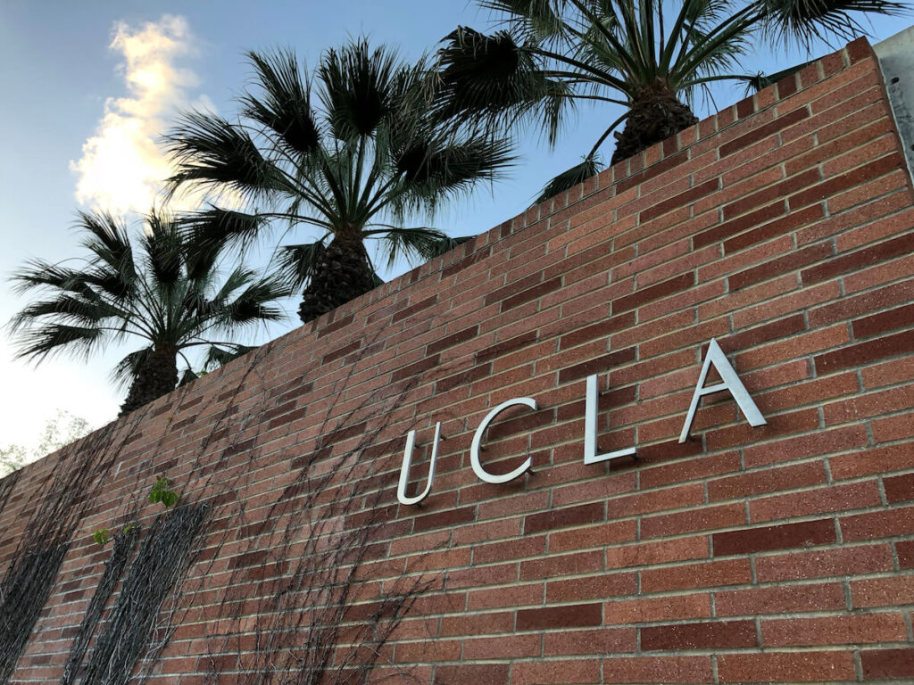 UCLA sign on the University of California, Los Angeles, campus