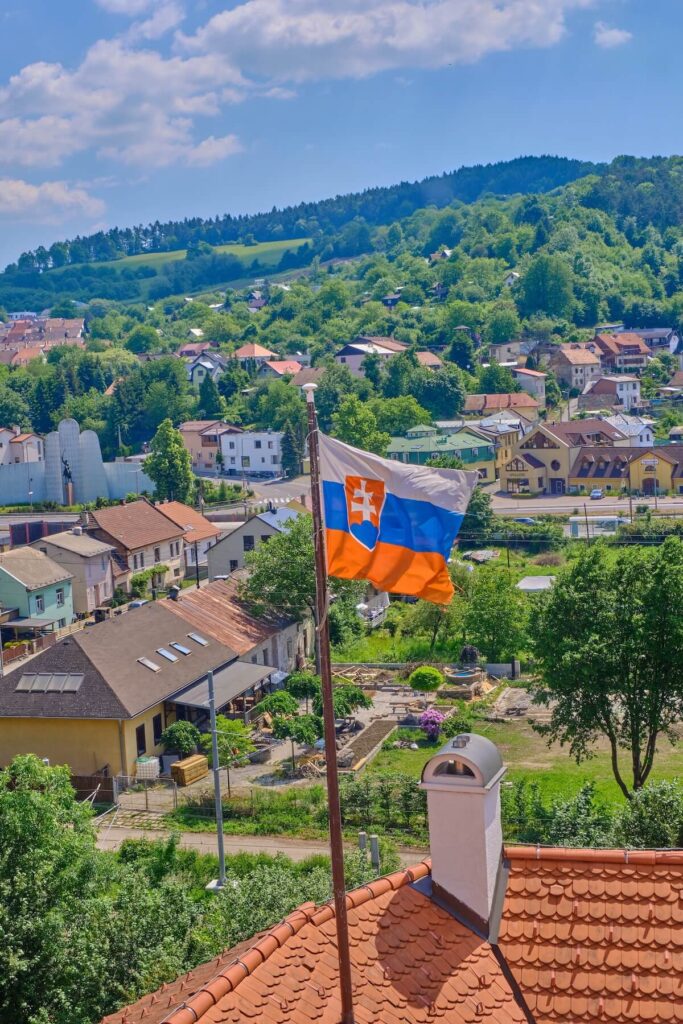 Slovakian flag on the roof of Budatin Castle