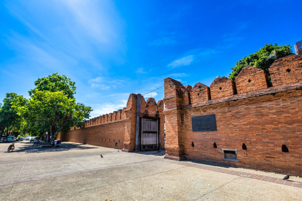 Tha Phae Gate Chiang Mai old city ancient wall and moat in Chiang Mai Northern Thailand