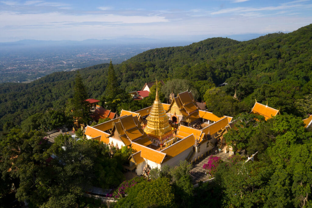 Aerial view at Wat Phra That Doi Suthep temple in Chiang Mai, Thailand