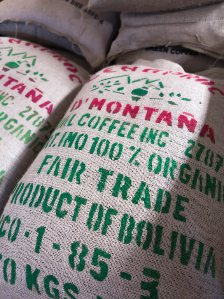 Organic fair trade coffee bags produced in Bolivia