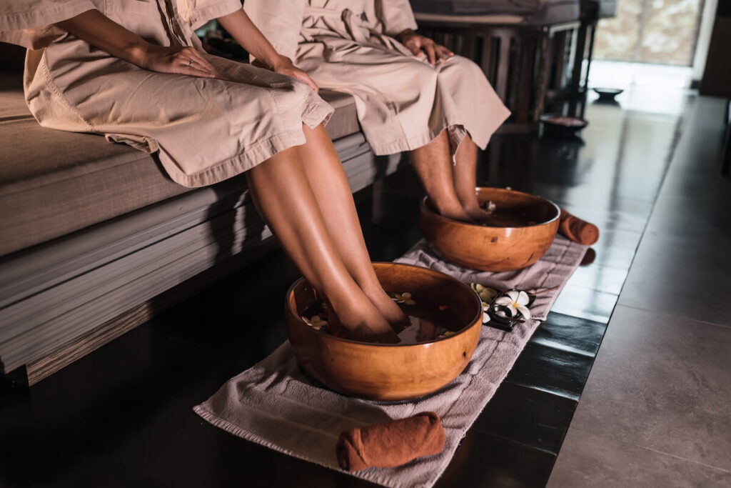couple having a foot spa