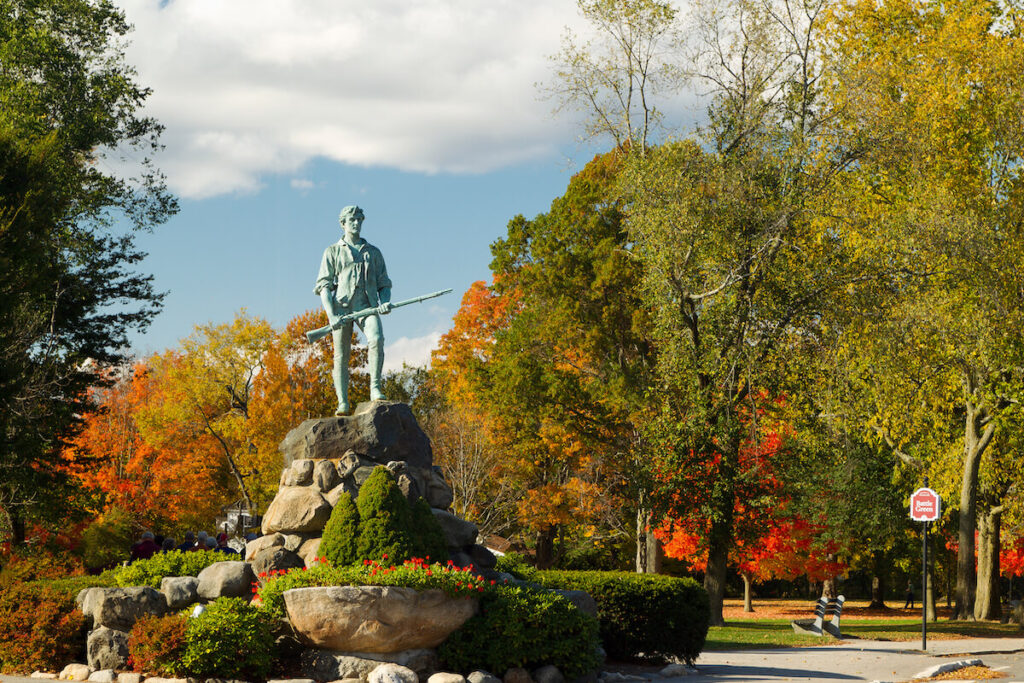 Minuteman Statue & Battle Green in the autumn