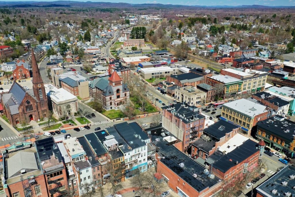 An aerial view of Northampton, Massachusetts