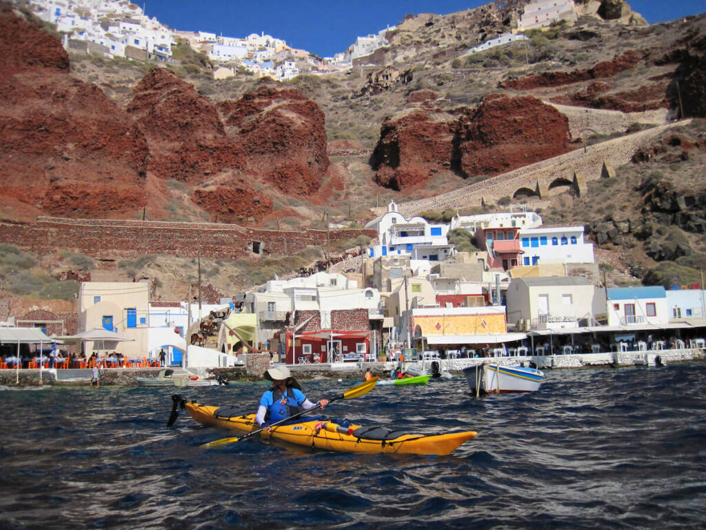 kayaking in Santorini, Greece