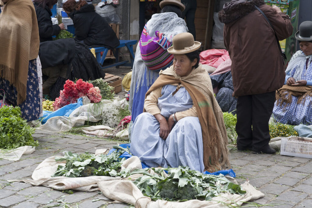 indigenous woman selling coca leaves