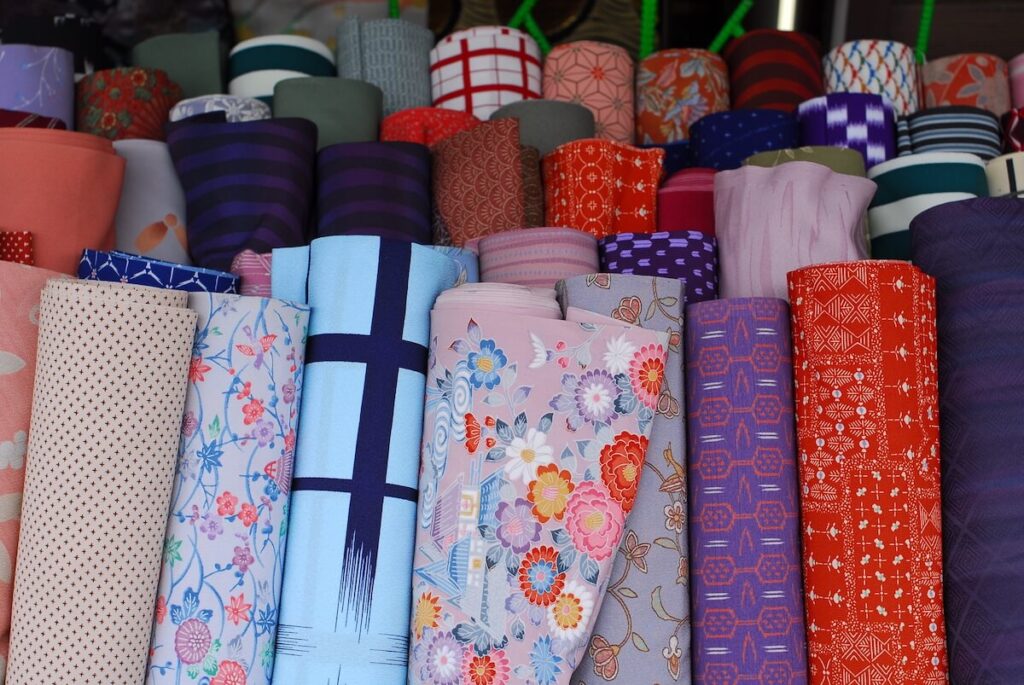 Rolls of colorful Japanese silk