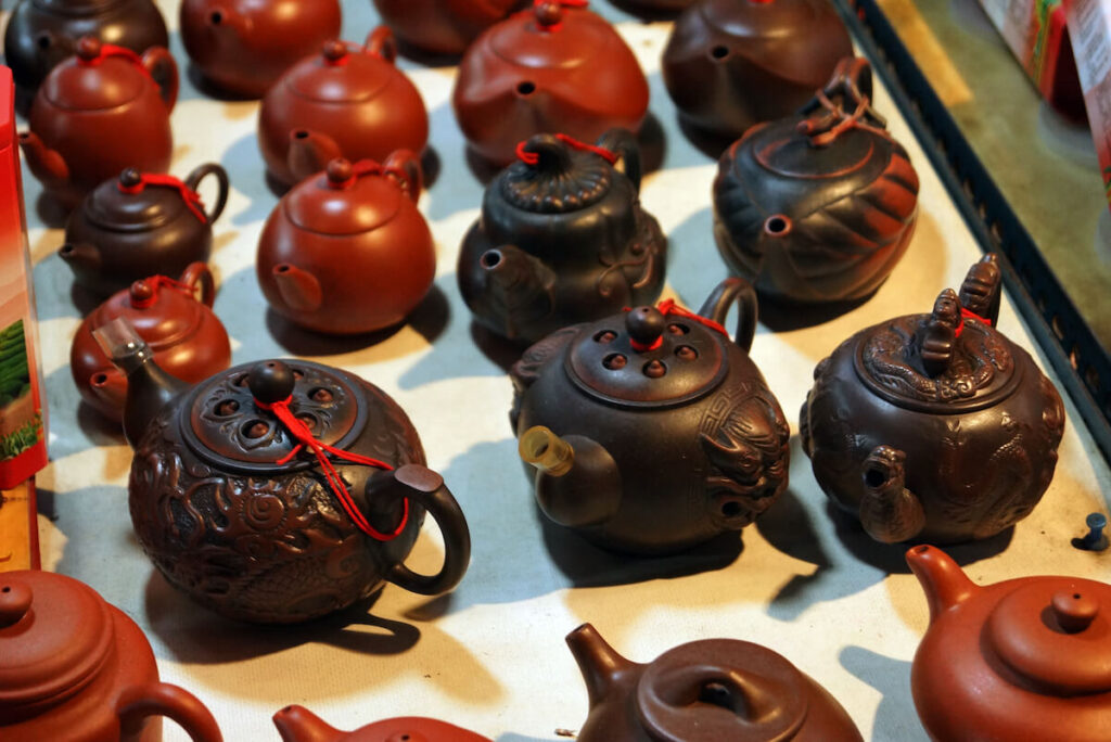 Yixing clay teapots for sale on the Liu He night market in Kaohsiung, Taiwan
