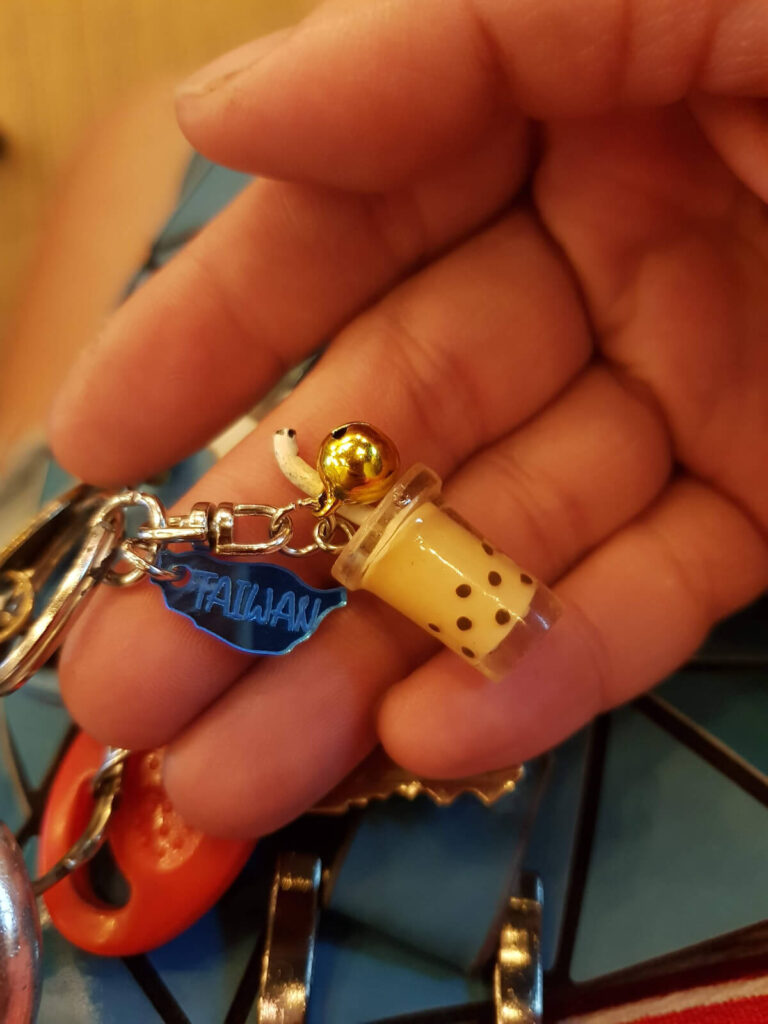 tiny boba key chain from a Taipei souvenir shop