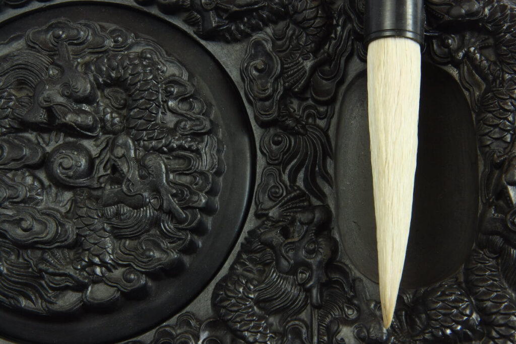 Chinese calligraphy tools, brush, and inkstone