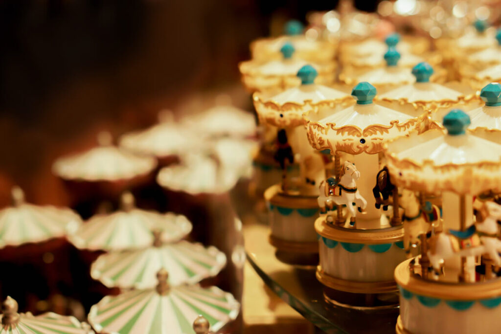 closeup of music box in carousel horse shape in Music Box Museum, Otaru, Japan