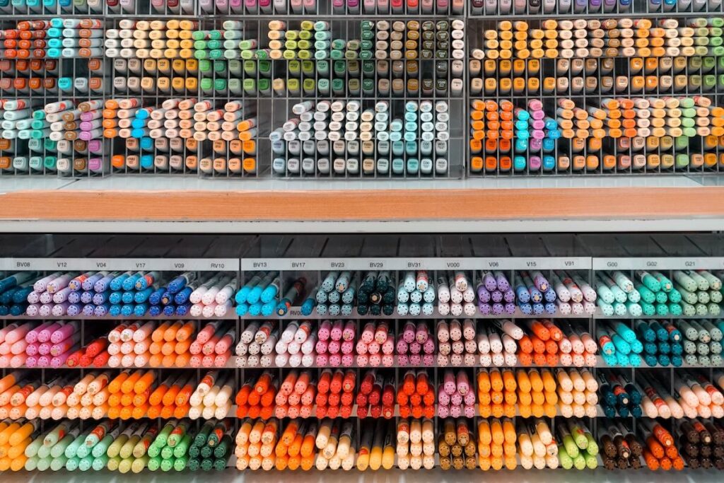 A huge selection of colorful markers at Tokyu Hands, Hakata Station