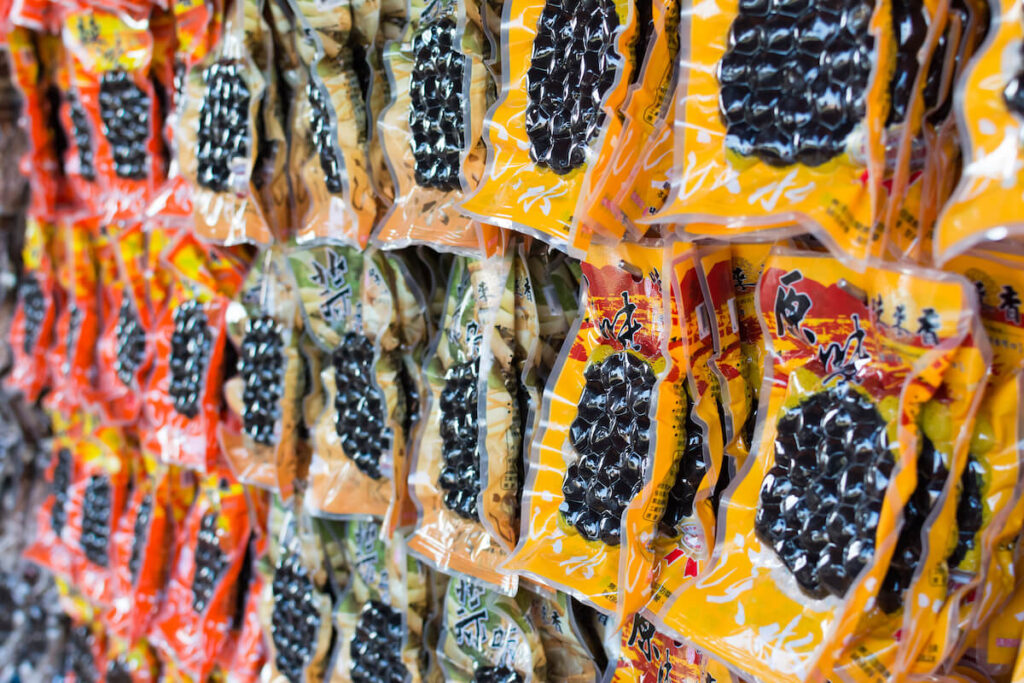 focus on packs of iron eggs for sale in Tamsui, Taiwan