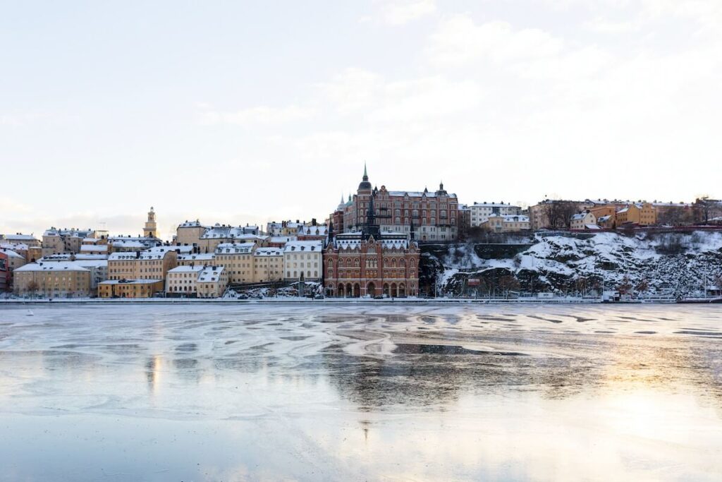 snowy stockholm skyline