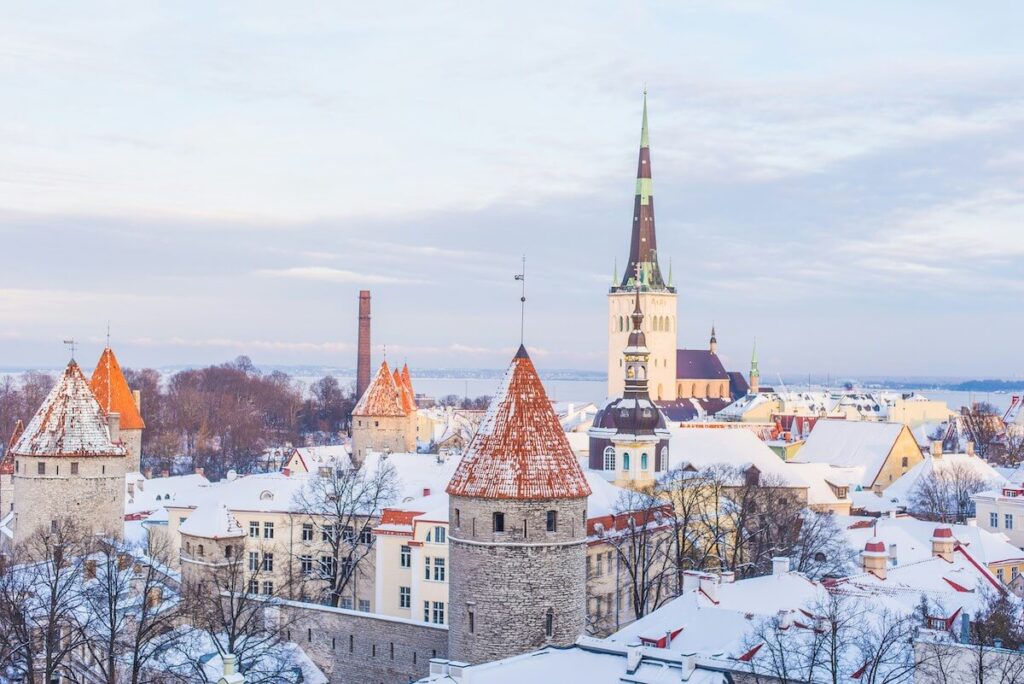 snowy tallinn skyline