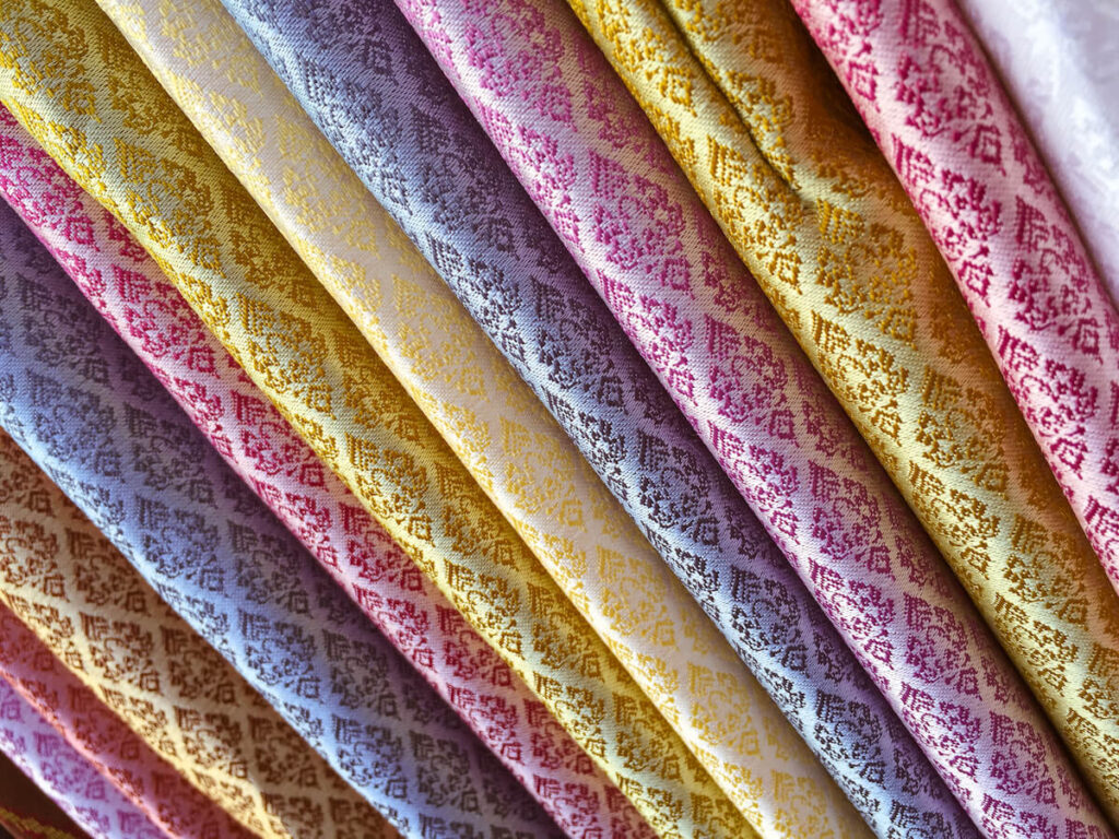 patterned Thai silk in various colors