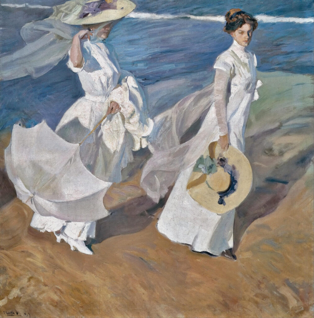 Painting entitled "Strolling along the Seashore" by the Spanish artist, Joaquin Sorolla y Bastida