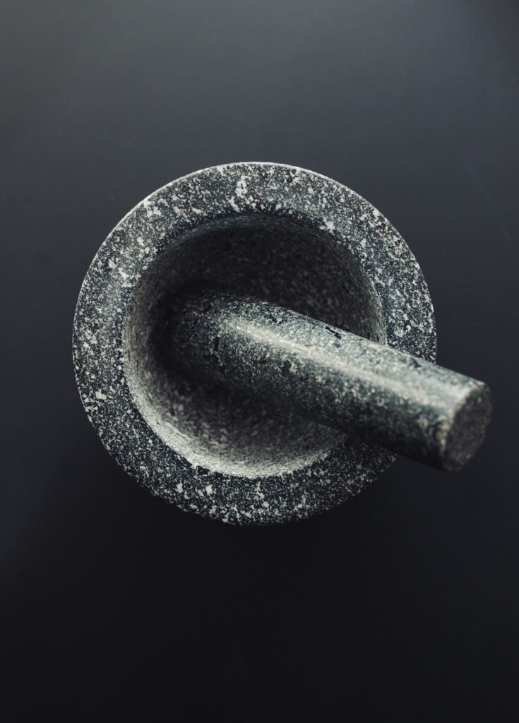 top view of mortar and pestle