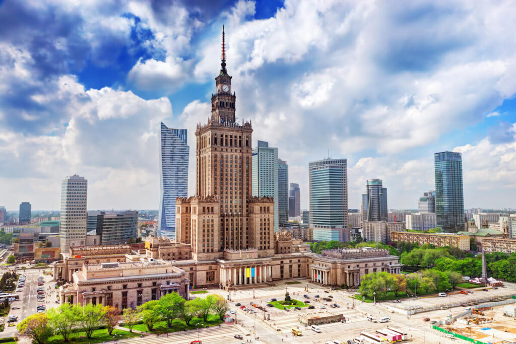 aerial view of Warsaw’s Palace of Culture and Science