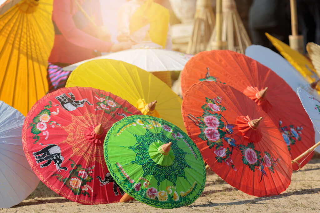 colorful paper umbrellas in Thailand