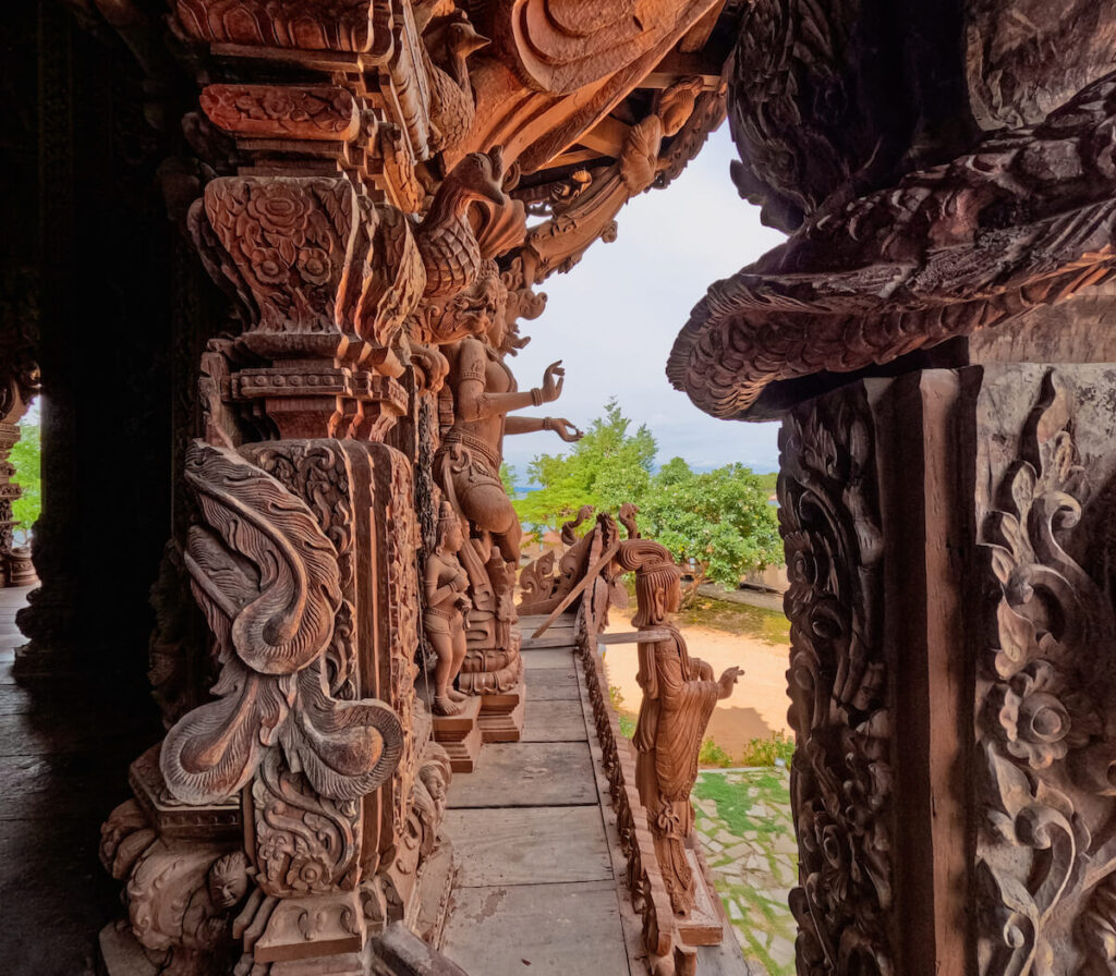 teakwood carvings of deities in Thailand
