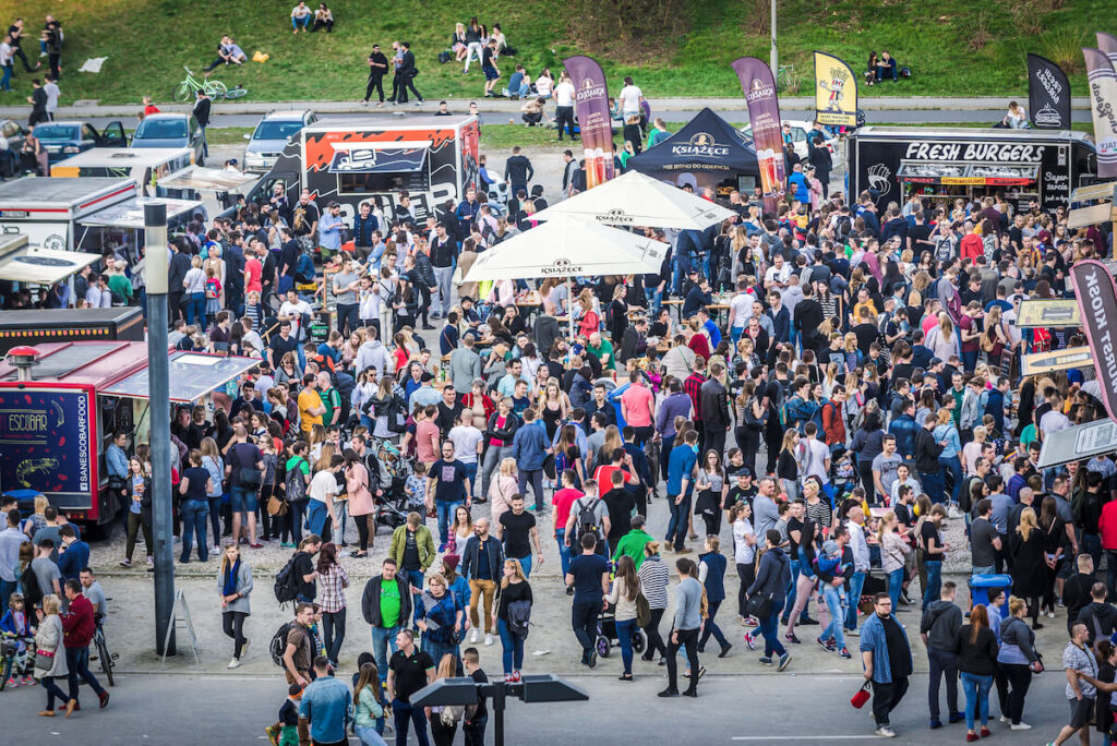 Crowd of people during food festival in Warsaw