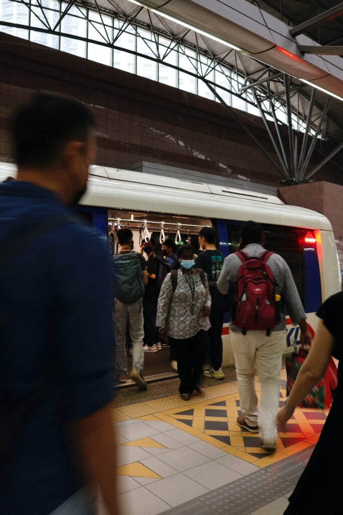 exchange of people in and out of the train in KL Sentral