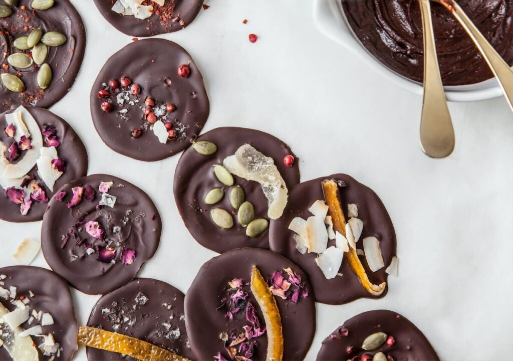 Chocolate covered chips with toppings