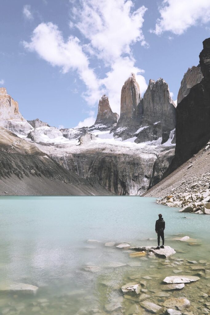 man admiring view of Torres del Paine