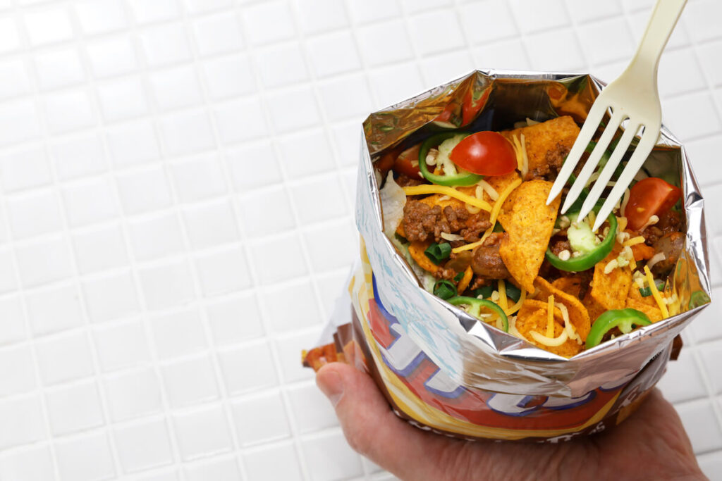 Homemade frito pie in a bag